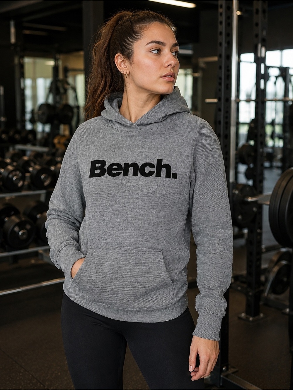 Bench Grey Kangaroo Hoodie Sweatshirt Fitness Pullover Logo Hooded Sweater S